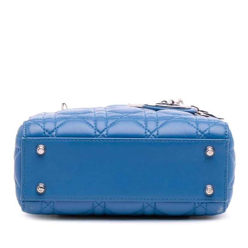 Dior Mini Lambskin Cannage Lady Dior Blue Leather Good condition - Inside View