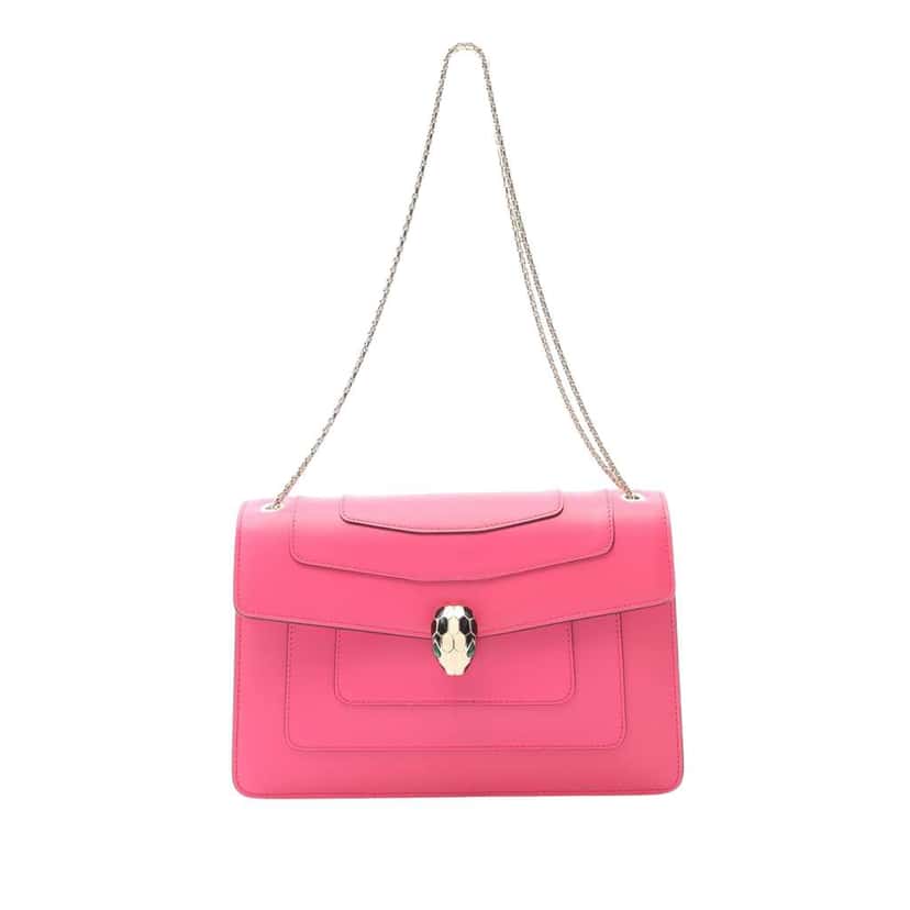 Bvlgari Medium Calfskin Serpenti Forever Shoulder Bag Pink Leather Good condition - Front View