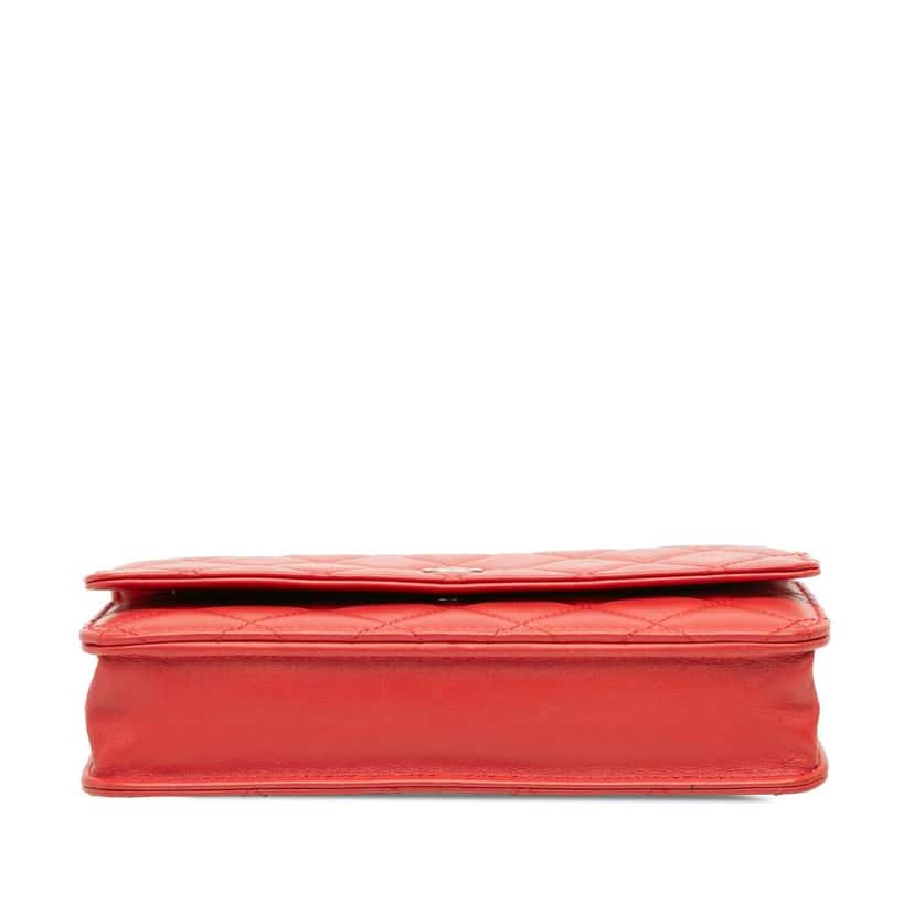 Chanel CC Quilted Lambskin Wallet on Chain Red Leather Good condition - Inside View