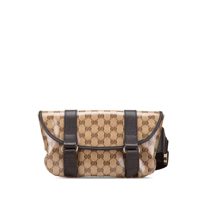 Gucci GG Crystal Belt Bag Brown Canvas Very good condition - Front View