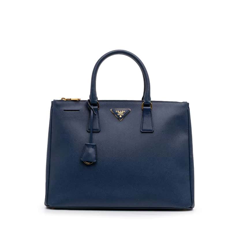 Prada Large Saffiano Lux Galleria Double Zip Tote Blue Leather Good condition - Front View