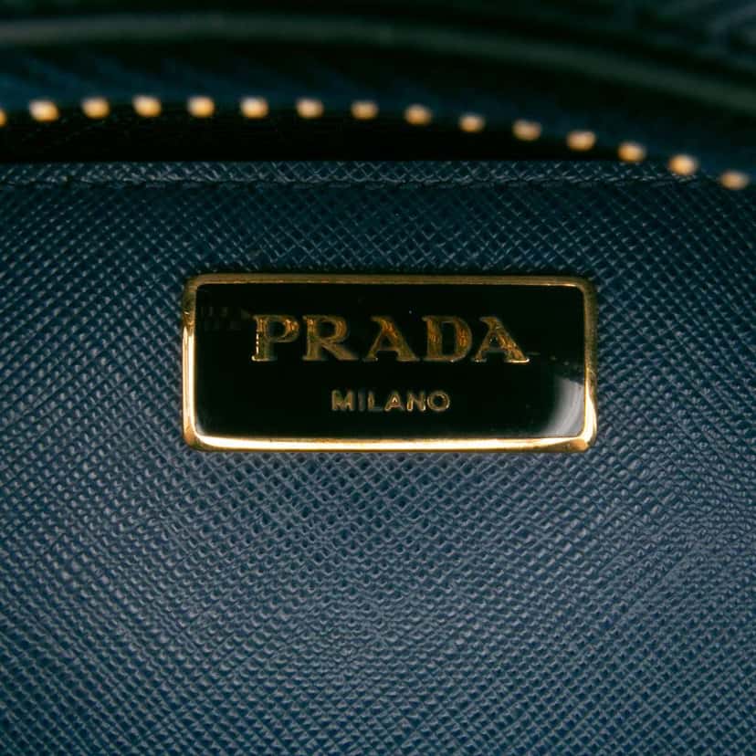 Prada Large Saffiano Lux Galleria Double Zip Tote Blue Leather Good condition - Box View