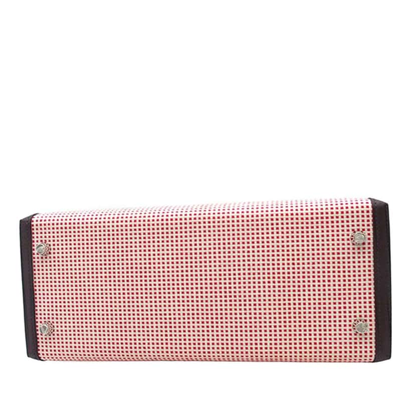 Hermès Toile Quadrille and Swift Kelly II Sellier 28 Red Canvas Good condition - Inside View