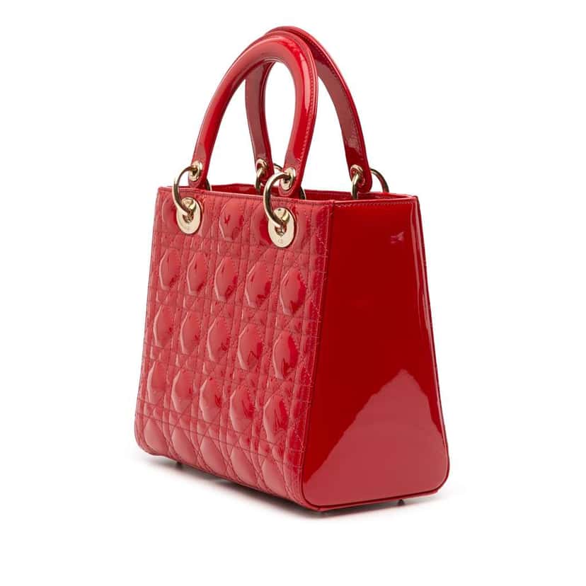 Dior Medium Patent Cannage Lady Dior Red Leather Good condition - Back View