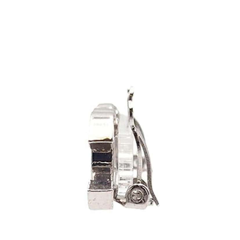 Chanel Silver Plated Enamel CC Clip on Earrings Black Good condition - Inside View