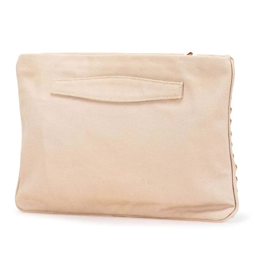Prada Canvas Canapa Studded Vernice Clutch Brown Canvas Good condition - Back View