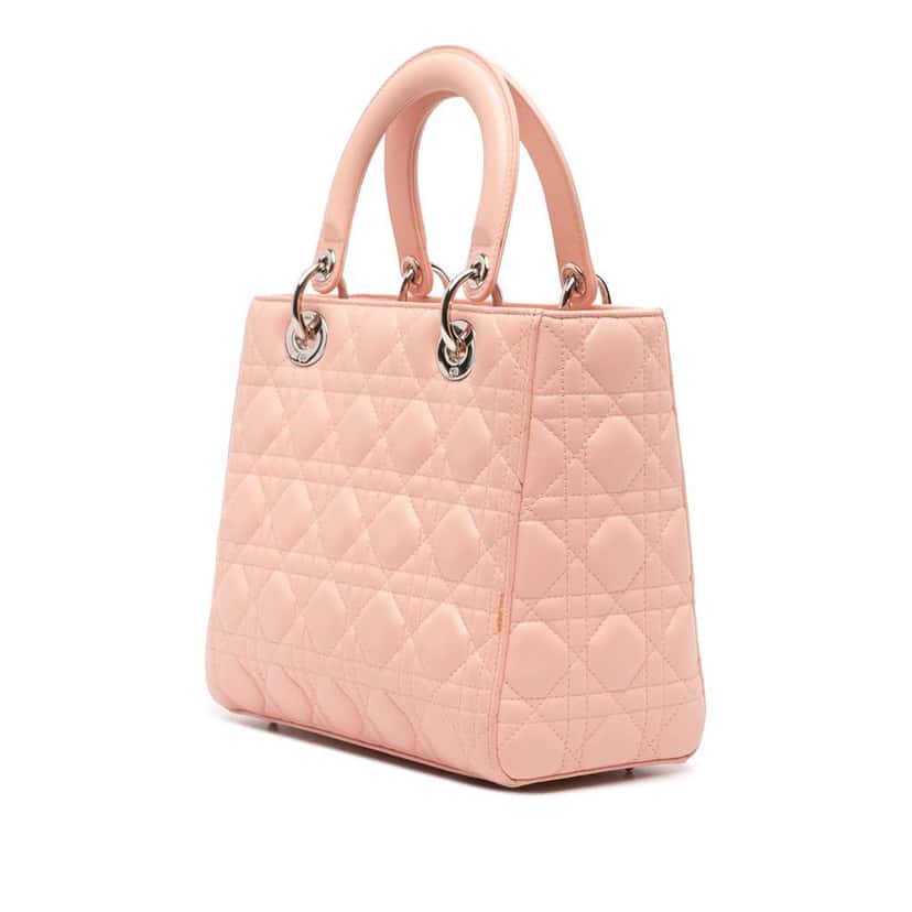 Dior Medium Lambskin Cannage Lady Dior Pink Leather Good condition - Back View