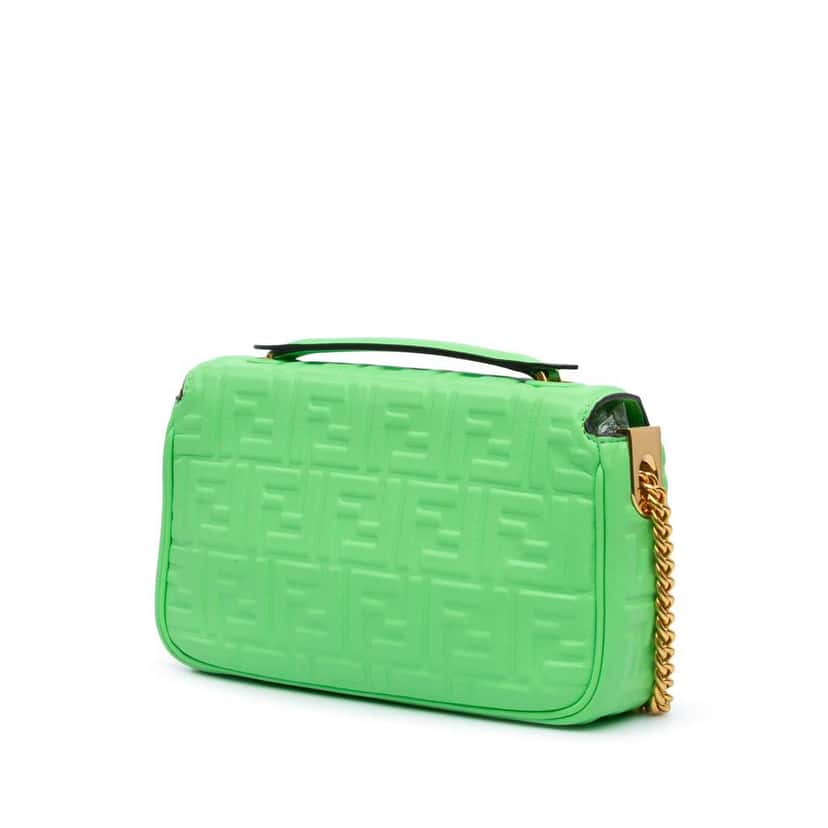 Fendi Zucca Embossed Leather Chain Midi Baguette Green Leather Very good condition - Back View