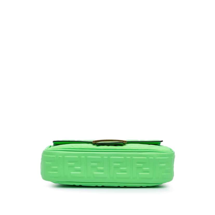 Fendi Zucca Embossed Leather Chain Midi Baguette Green Leather Very good condition - Inside View