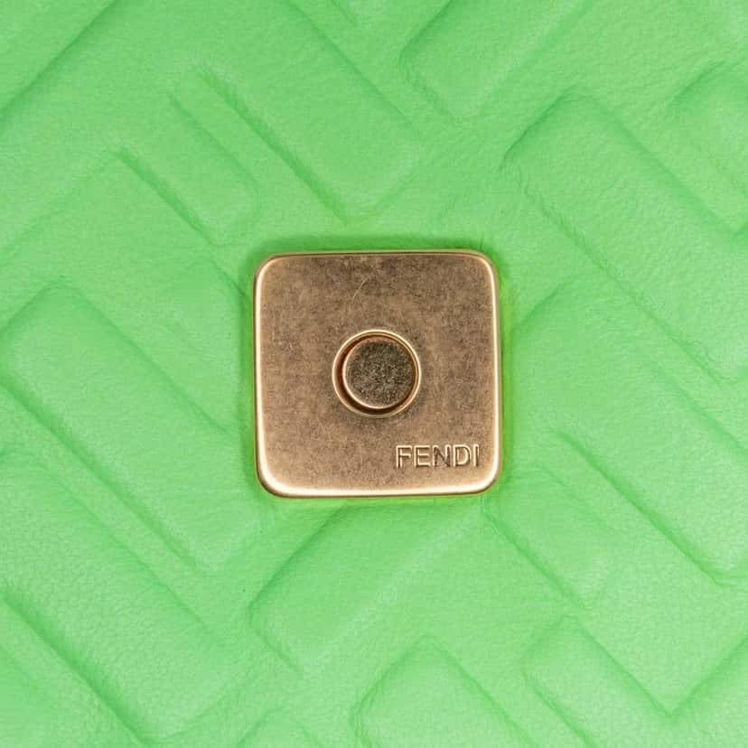 Fendi Zucca Embossed Leather Chain Midi Baguette Green Leather Very good condition - Box View