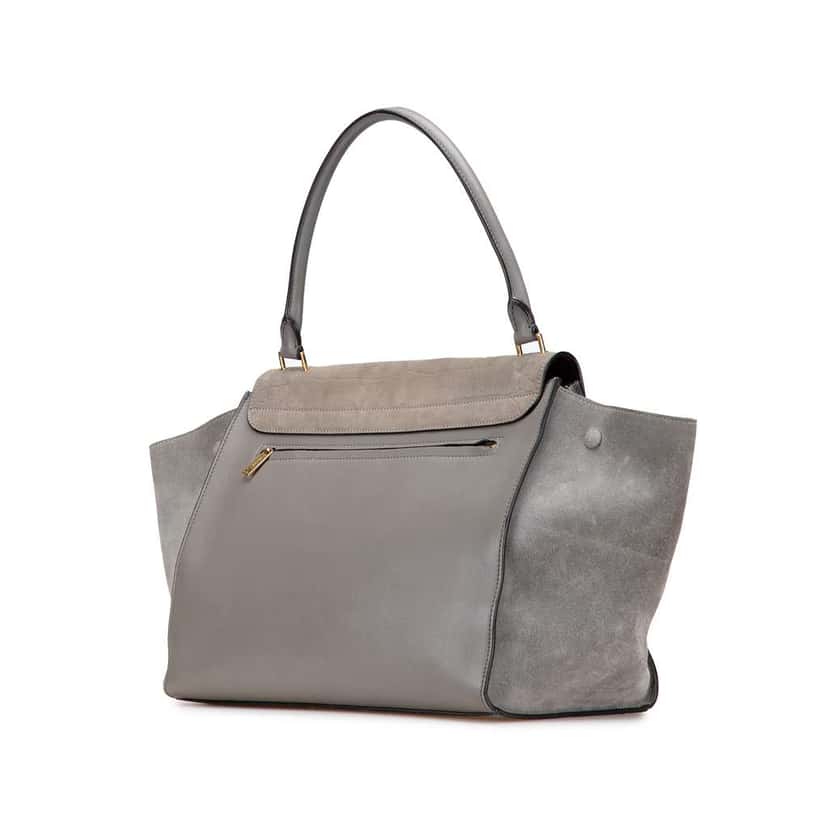 Celine Large Croc Embossed Nubuck and Calfskin Trapeze Satchel Grey Leather Good condition - Back View