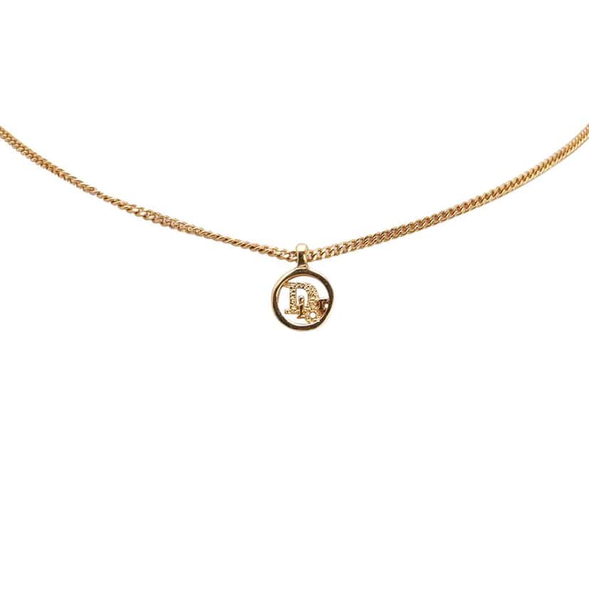 Dior Gold Plated Logo Pendant Necklace Gold Metal Good condition - Front View
