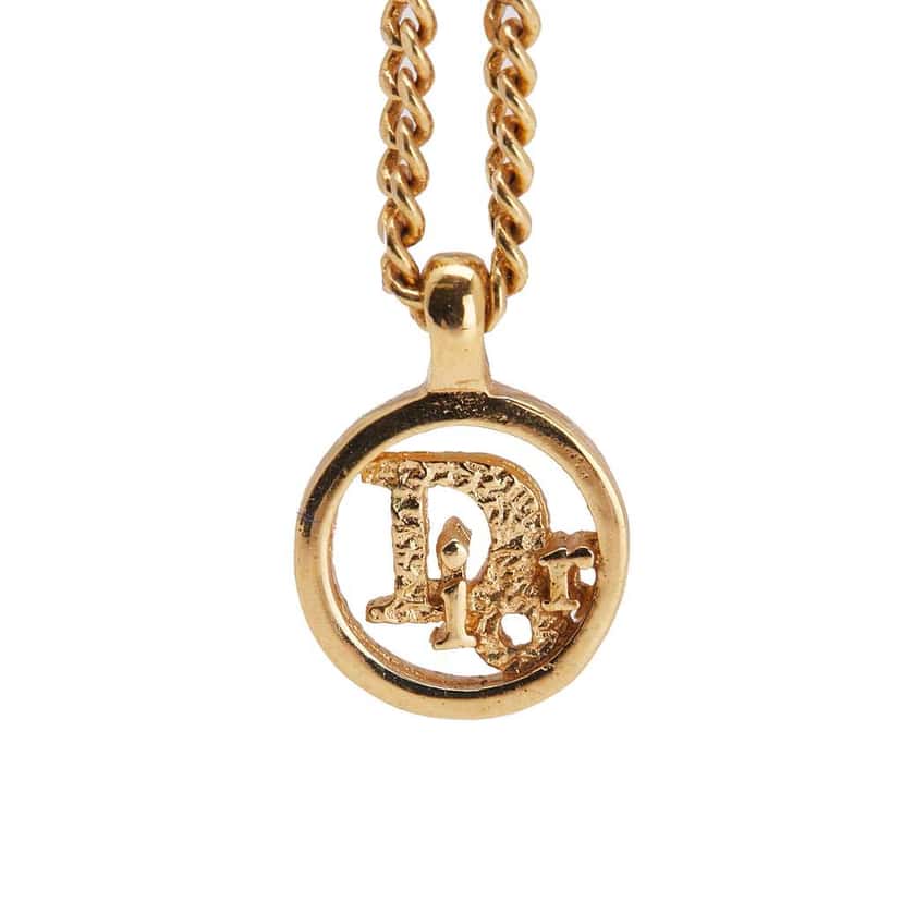 Dior Gold Plated Logo Pendant Necklace Gold Metal Good condition - Back View
