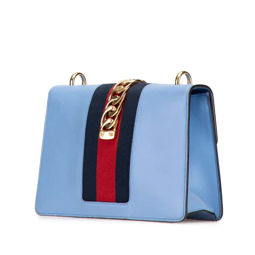 Gucci Small Leather Sylvie Web Satchel Blue Leather Very good condition - Back View