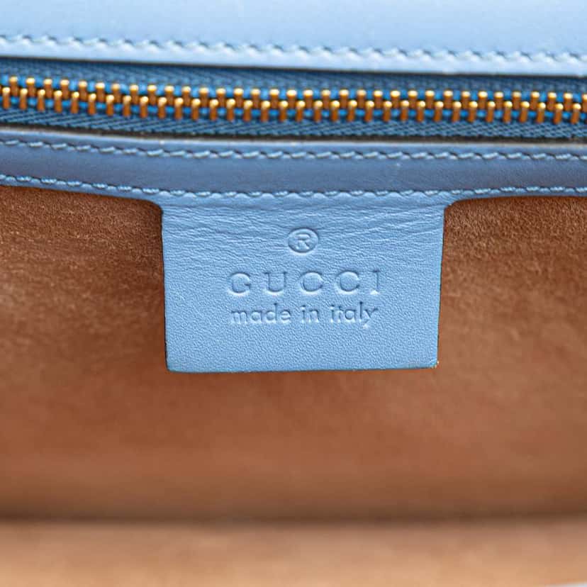 Gucci Small Leather Sylvie Web Satchel Blue Leather Very good condition - Box View