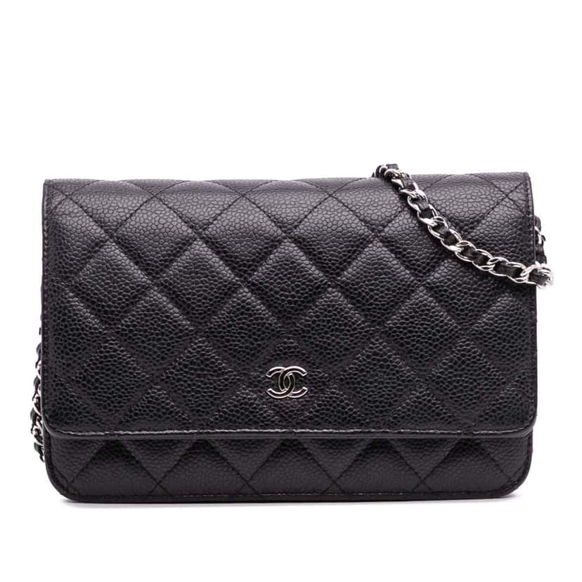 Chanel CC Quilted Caviar Wallet on Chain Black Leather Good condition - Front View