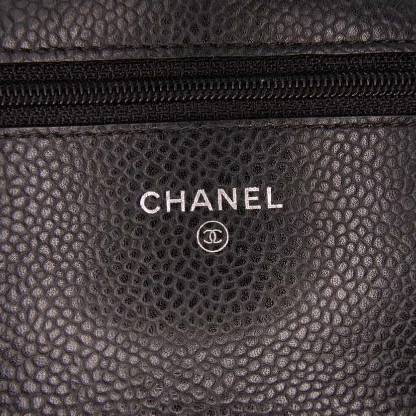 Chanel CC Quilted Caviar Wallet on Chain Black Leather Good condition - Box View