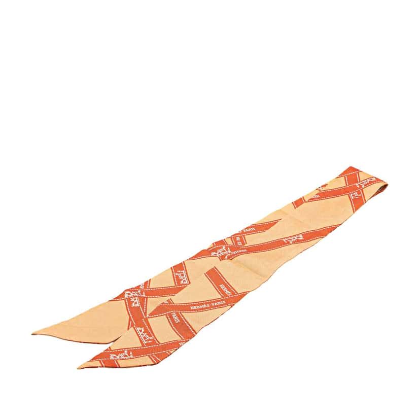 Hermès Bolduc Silk Twilly Scarf Orange Silk Good condition - Front View