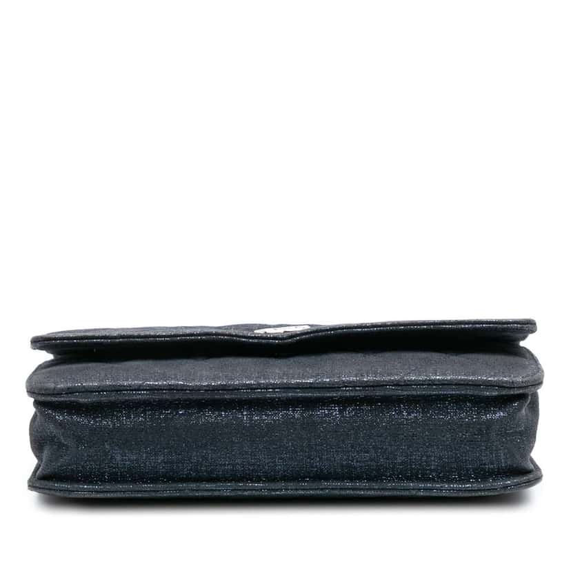 Chanel CC Quilted Metallic Fabric Wallet On Chain Blue Polyester Good condition - Inside View