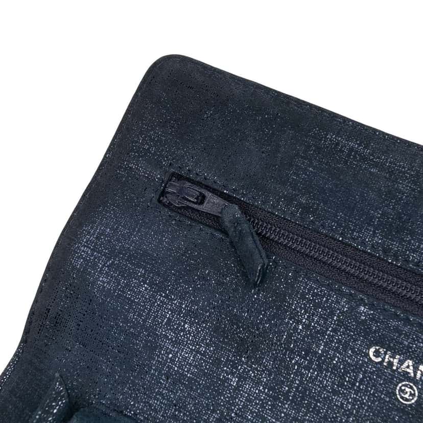 Chanel CC Quilted Metallic Fabric Wallet On Chain Blue Polyester Good condition - Box View