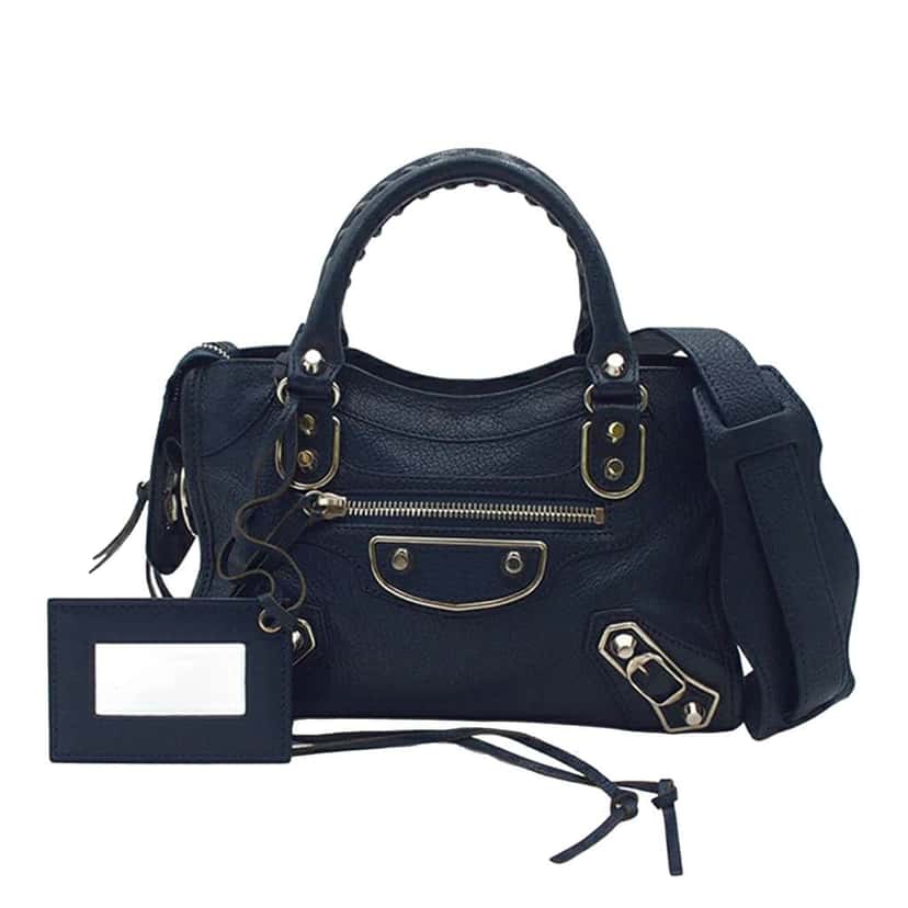 Balenciaga Mini Chevre Motocross Classic Metallic Edge City Satchel Blue Leather Good condition - Front View