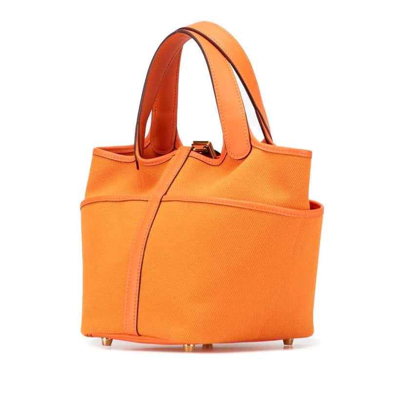 Hermès Toile Goeland and Swift Cargo Picotin Lock 18 Orange Canvas Good condition - Back View