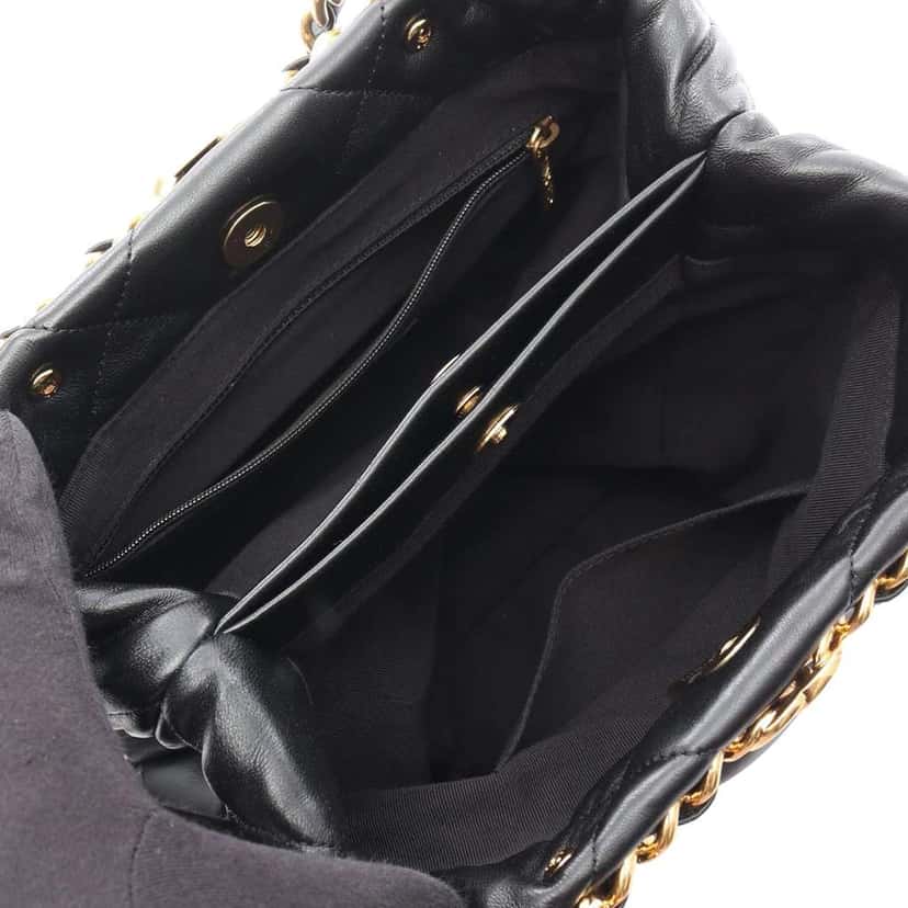 Chanel CC Quilted Lambskin Chain Shopping Bag Black Leather Good condition - Inside View