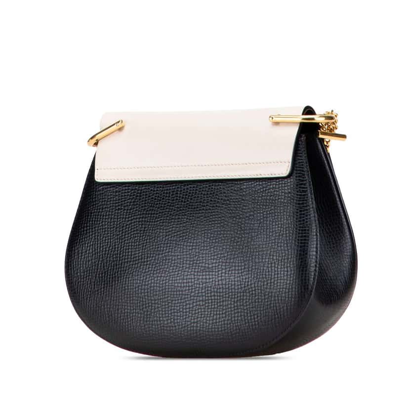 Chloé Small Bicolor Smooth and Grained Calfskin Drew Crossbody Black Leather Good condition - Back View