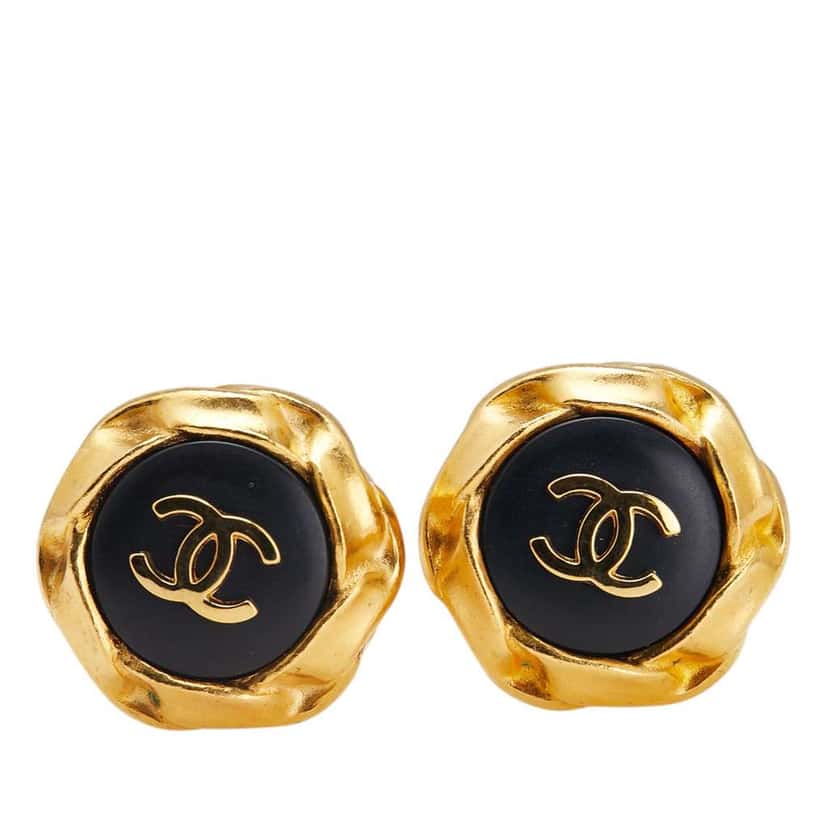Chanel Gold Plated and Acrylic CC Hexagon Clip On Earrings Gold Metal Good condition - Front View