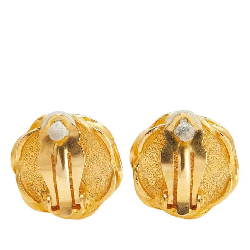 Chanel Gold Plated and Acrylic CC Hexagon Clip On Earrings Gold Metal Good condition - Back View