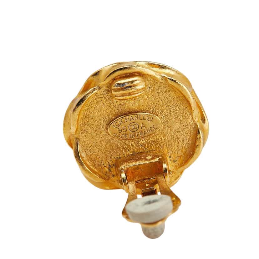 Chanel Gold Plated and Acrylic CC Hexagon Clip On Earrings Gold Metal Good condition - Inside View