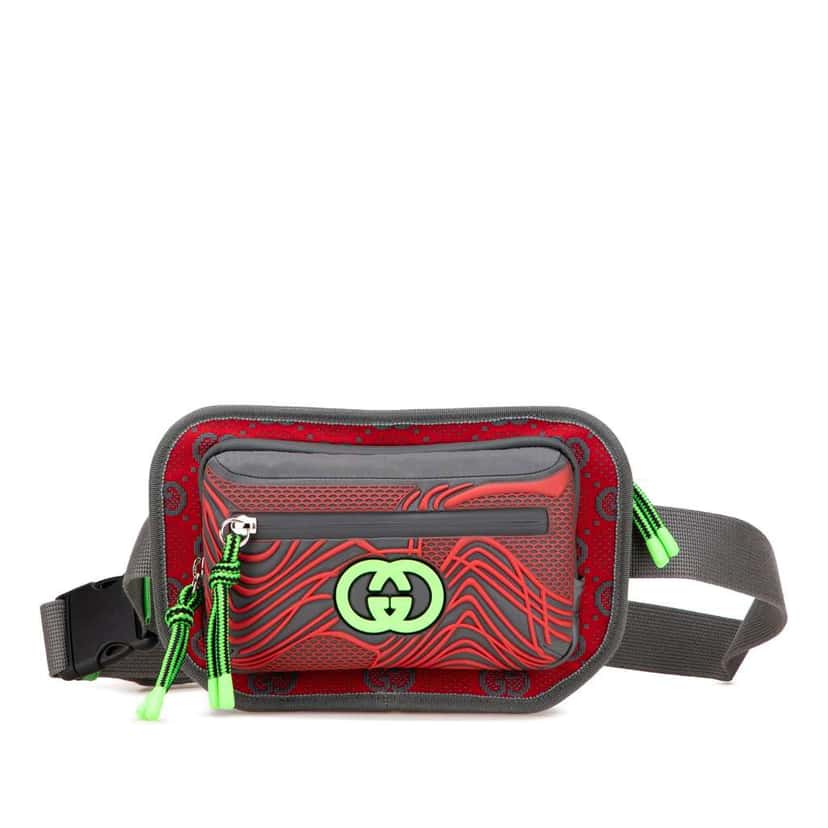 Gucci GG Nylon and Rubber Belt Bag Red Good condition - Front View