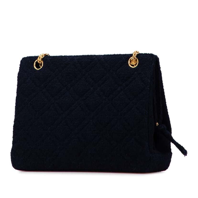 Chanel Quilted Terry Cloth Frame Bag Blue Cotton Good condition - Back View