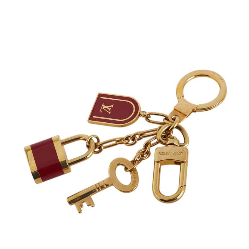 Louis Vuitton Gold Plated Porte Cles Cadenas Bag Charm and Key Holder Gold Metal Good condition - Back View