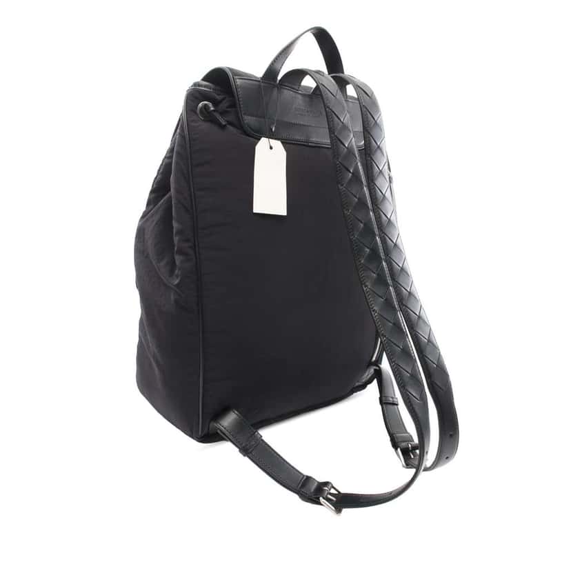Bottega Veneta Intrecciato Trimmed Nylon Crossroad Backpack Black Very good condition - Back View