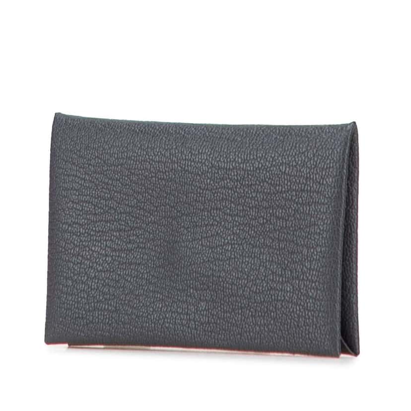 Hermès Chevre Mysore Calvi Duo Compact Verso Card Holder Grey Leather Good condition - Back View