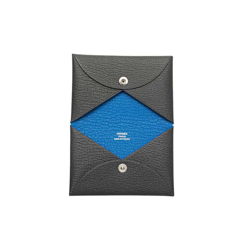 Hermès Chevre Mysore Calvi Duo Compact Verso Card Holder Grey Leather Good condition - Model View