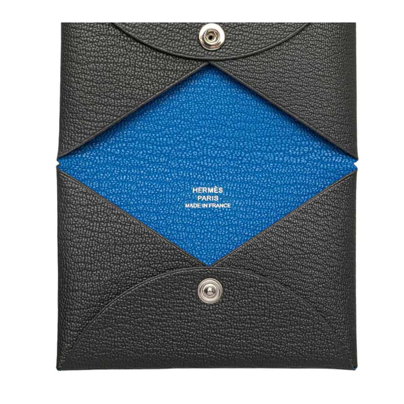 Hermès Chevre Mysore Calvi Duo Compact Verso Card Holder Grey Leather Good condition - Box View