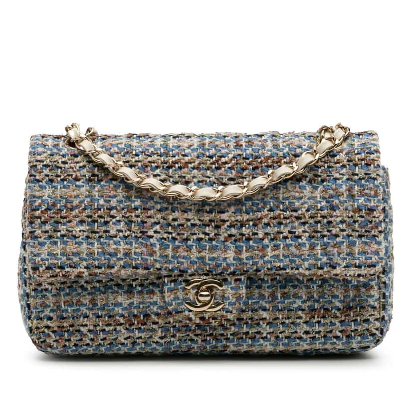 Chanel Medium Classic Multicolor Tweed Double Flap MultiColor Tweed Good condition - Front View