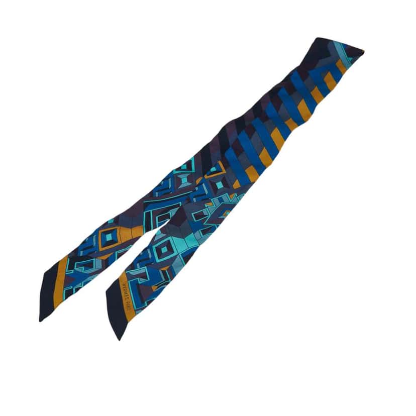 Hermès Le Fil d'Ariane Silk Twilly Scarf Blue Silk Very good condition - Front View