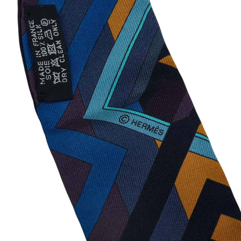 Hermès Le Fil d'Ariane Silk Twilly Scarf Blue Silk Very good condition - Inside View