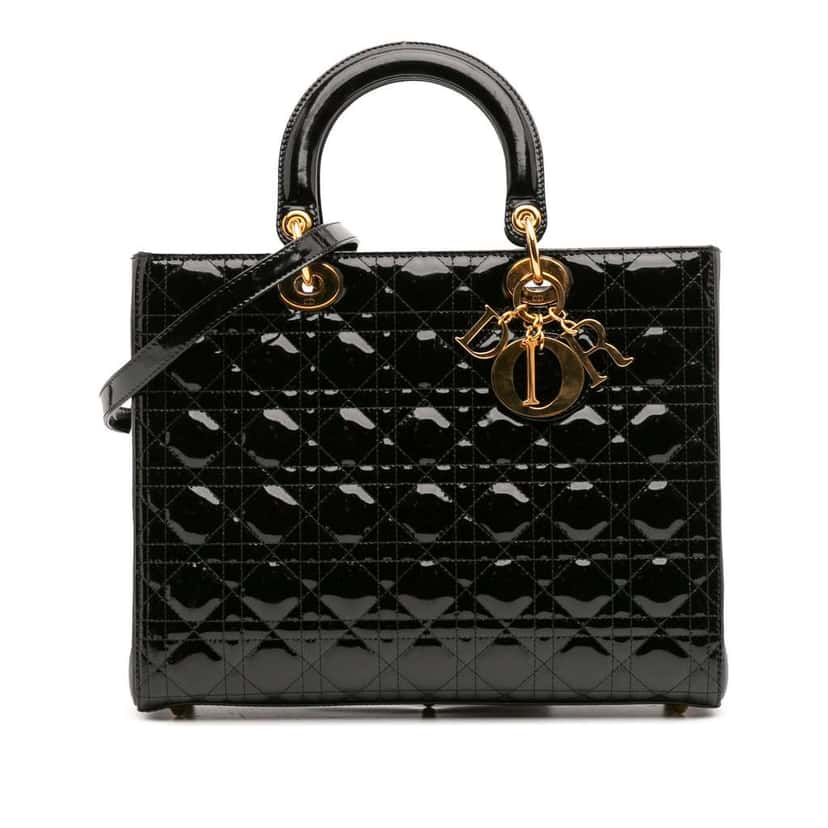 Dior Large Patent Cannage Lady Dior Black Leather Good condition - Front View