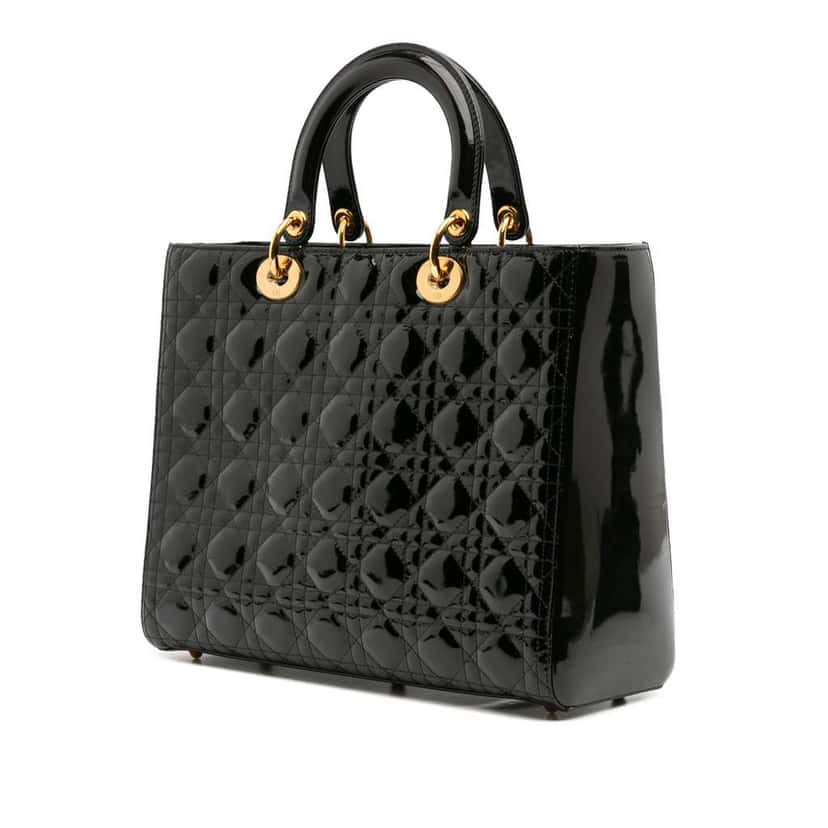 Dior Large Patent Cannage Lady Dior Black Leather Good condition - Back View