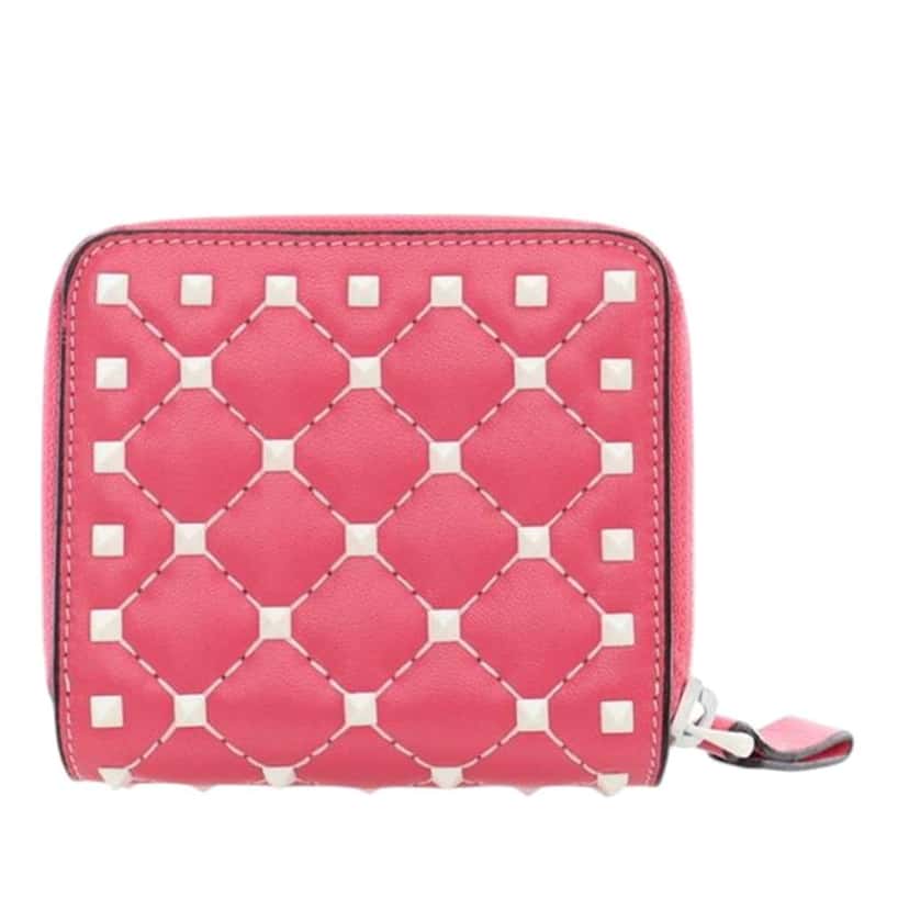 Valentino Lambskin Free Rockstud Spike Compact Zip Around Wallet Pink Leather Good condition - Inside View