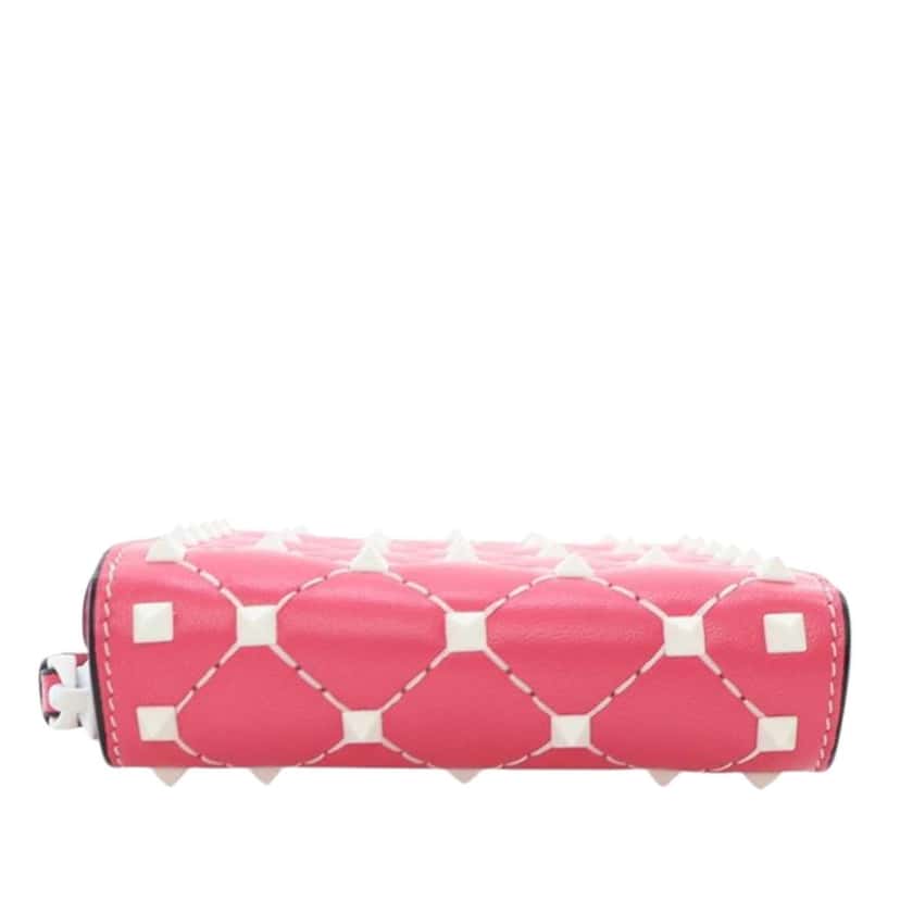 Valentino Lambskin Free Rockstud Spike Compact Zip Around Wallet Pink Leather Good condition - Model View