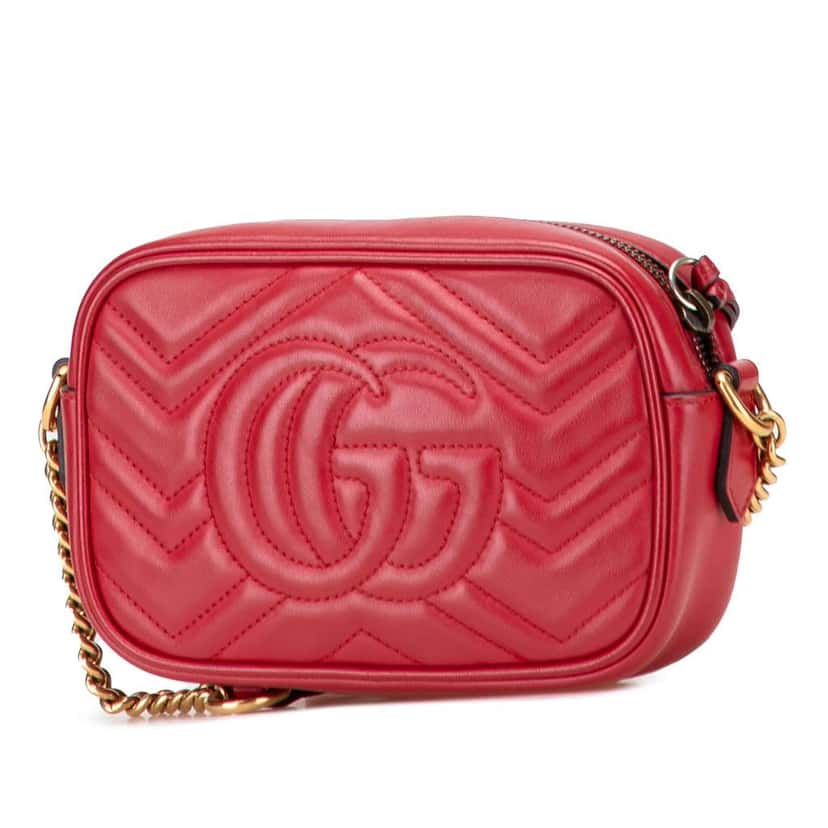 Gucci Mini GG Marmont Matelasse Leather Crossbody Red Leather Very good condition - Back View