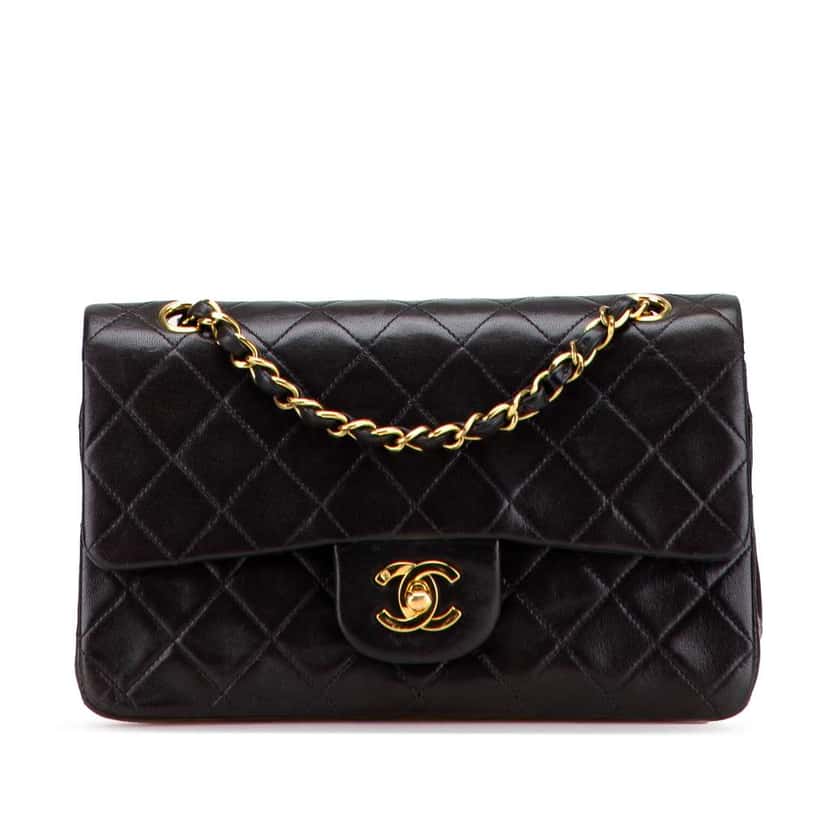 Chanel Small Classic Lambskin Double Flap Black Leather Good condition - Front View