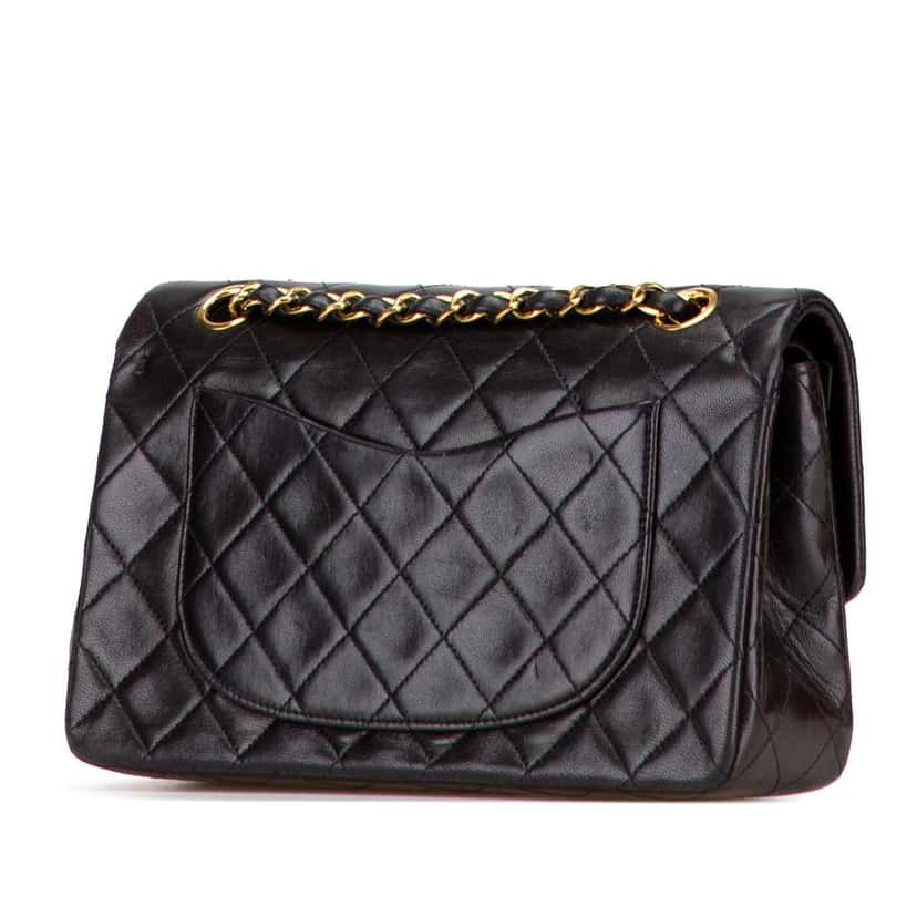 Chanel Small Classic Lambskin Double Flap Black Leather Good condition - Back View