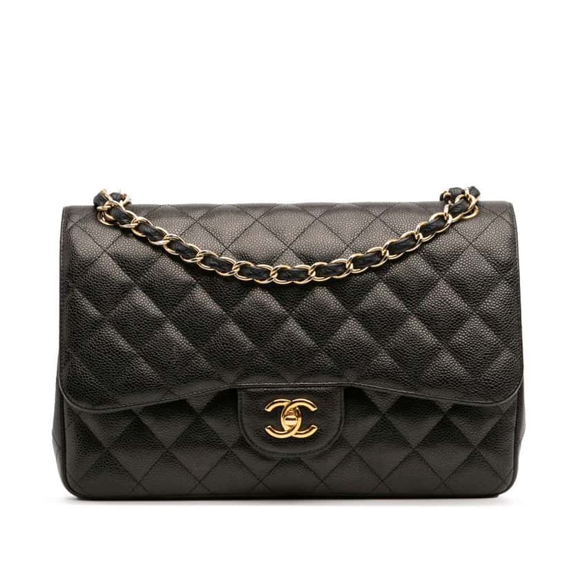 Chanel Jumbo Classic Caviar Double Flap Black Leather Good condition - Front View