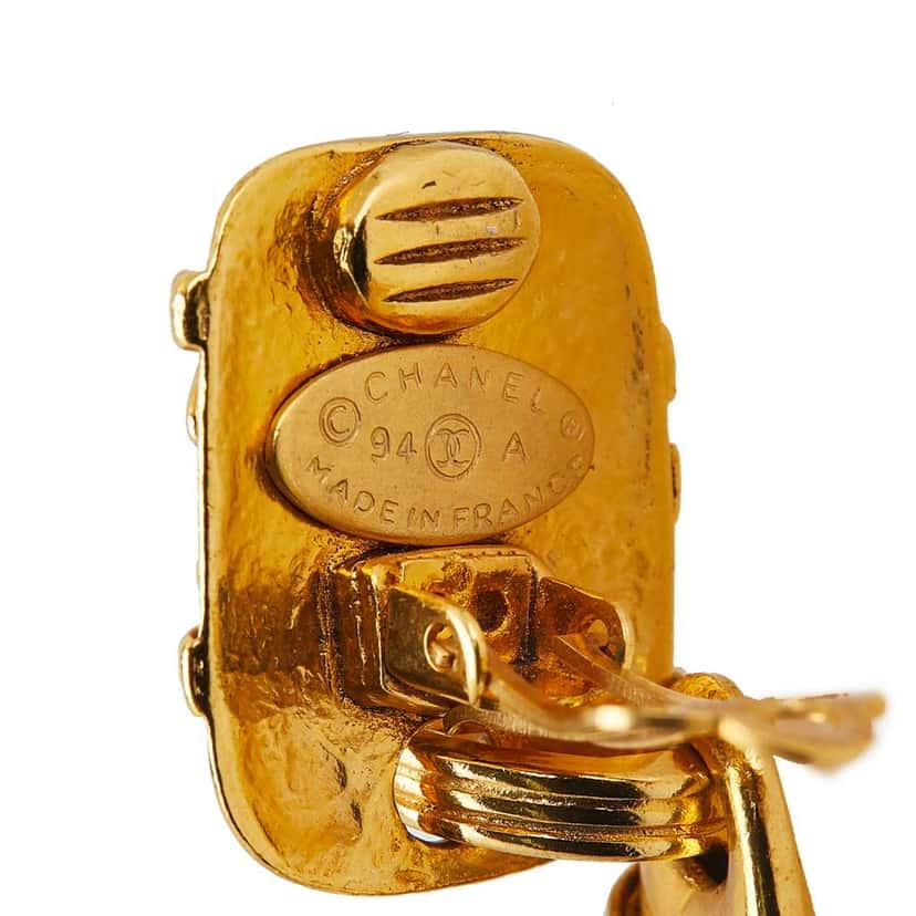 Chanel Gold Plated CC Drop Clip On Earrings Gold Metal Good condition - Inside View